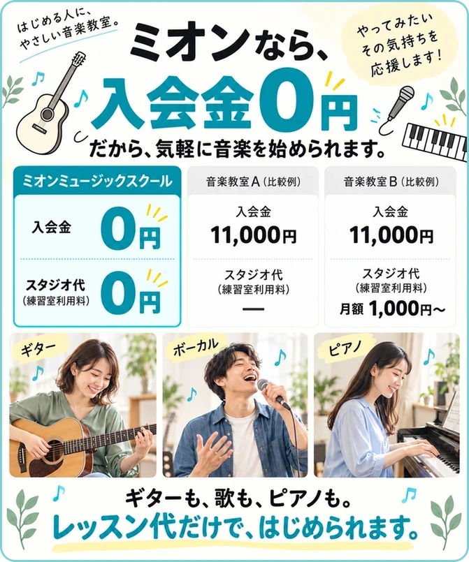 ミオンミュージックスクールなら入会金０円